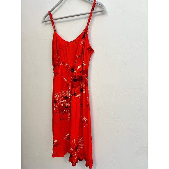 Vintage Jams World Red Daisy Print Spaghetti Strap Ruffle Hem Dress Size: Large - Picture 3 of 6